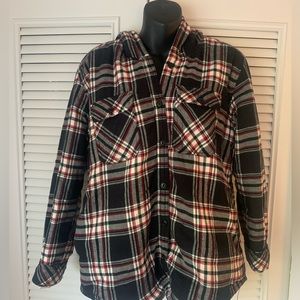 Sherpa Lined Hooded Flannel Shacket, Size Medium